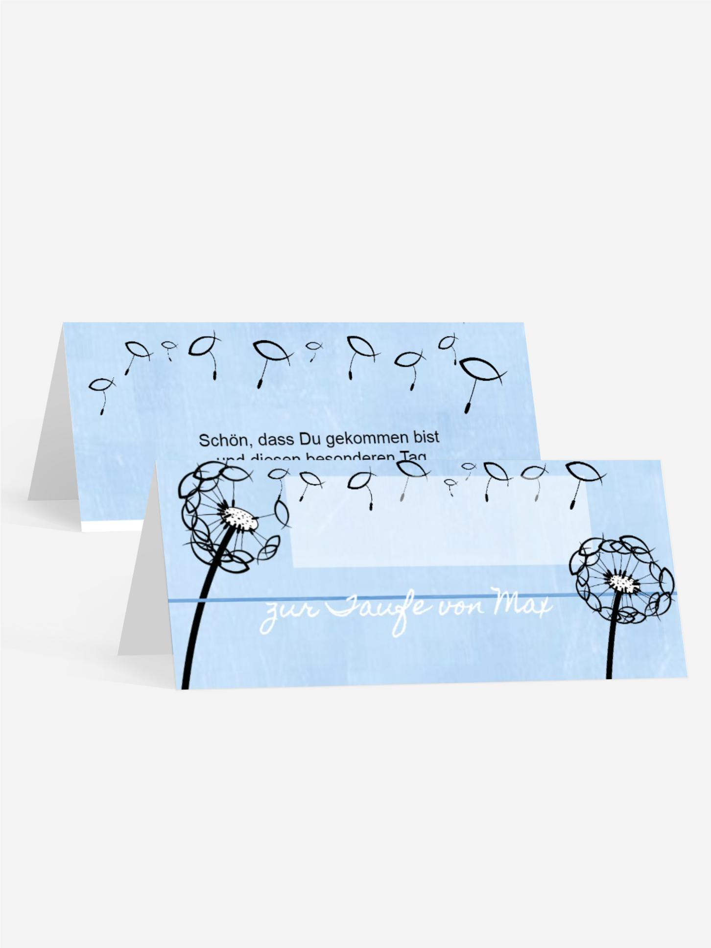 Tischkarte Taufe Pusteblume