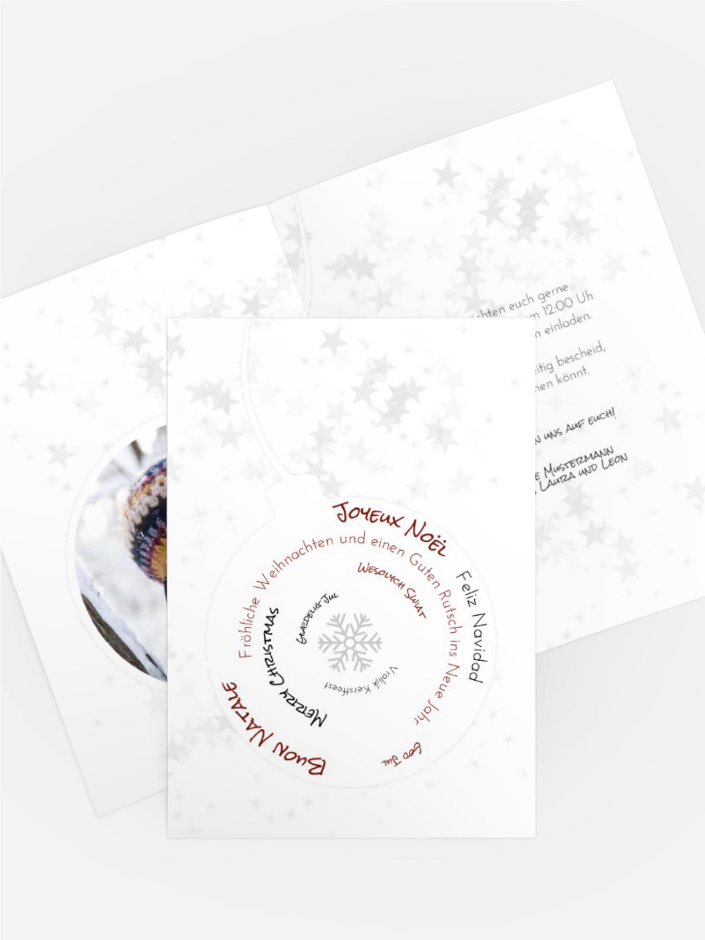 Weihnachtseinladung Privat Schriftkugel
