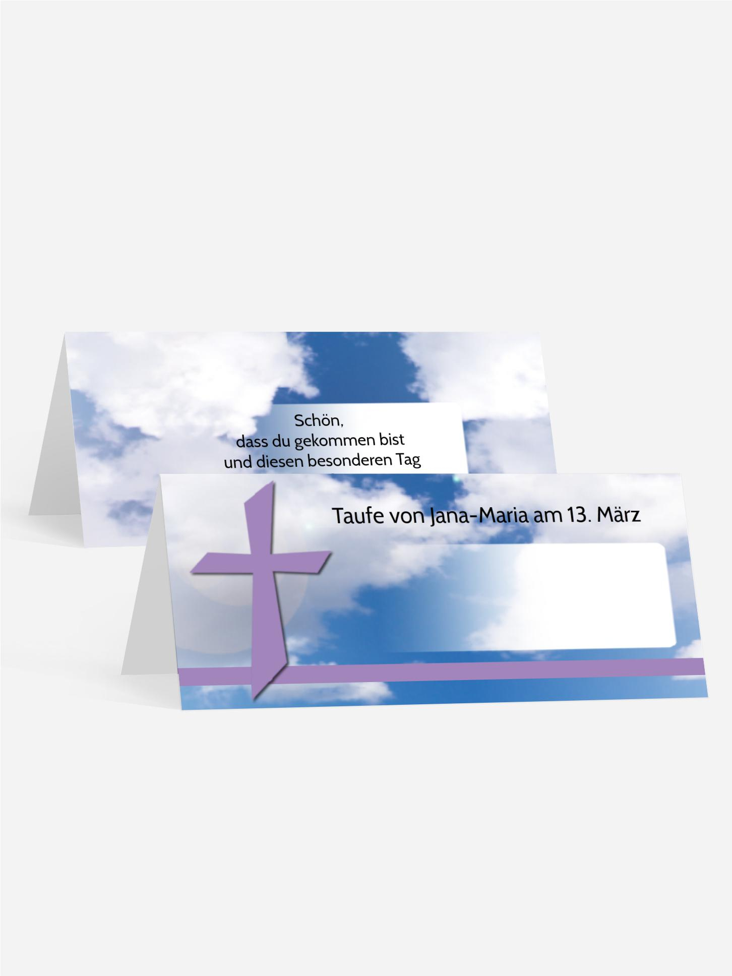 Tischkarte Taufe Himmelskreuz