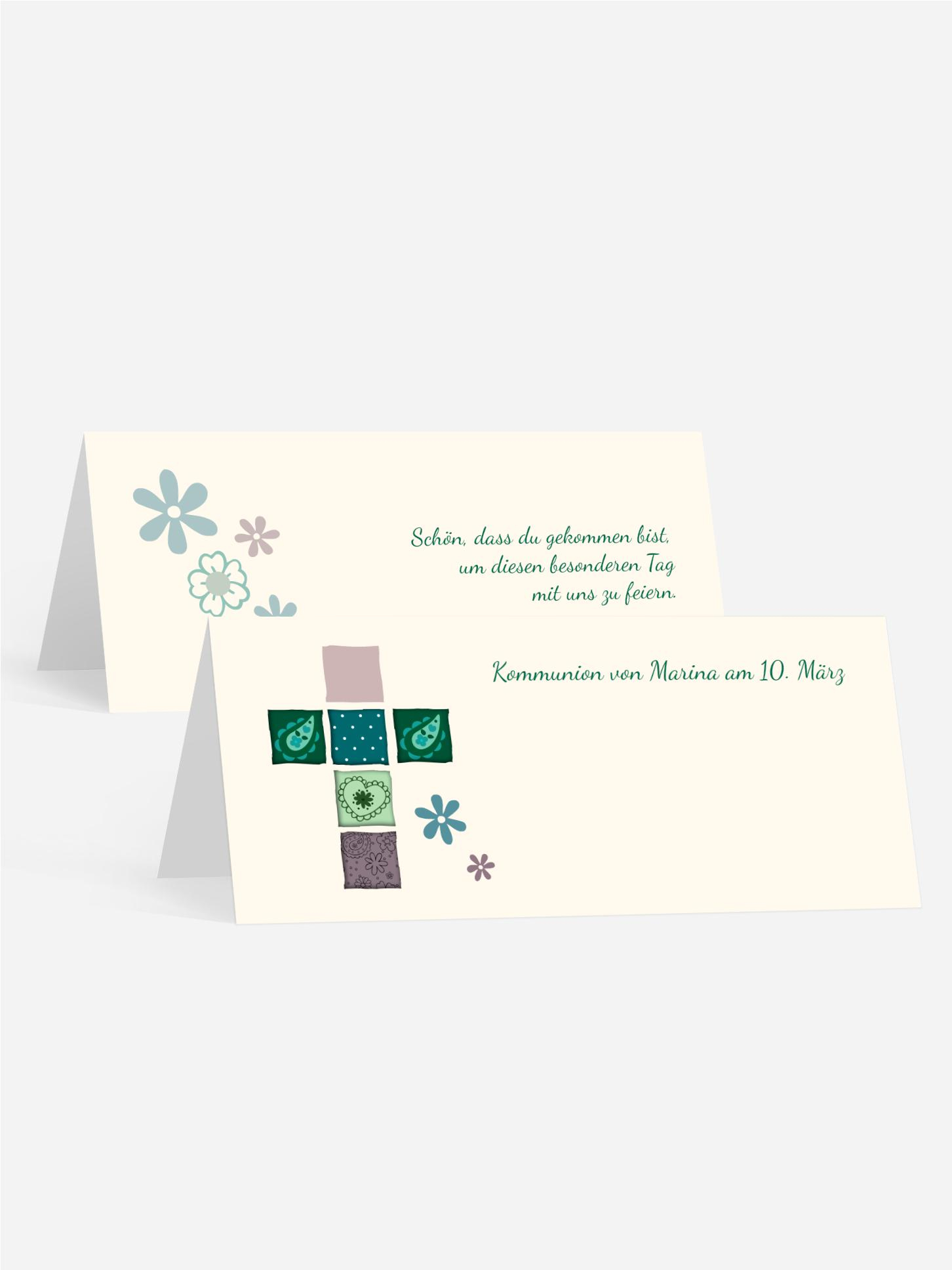 Tischkarte Kommunion Florales Kreuz Tischkarte Kommunion Florales Kreuz