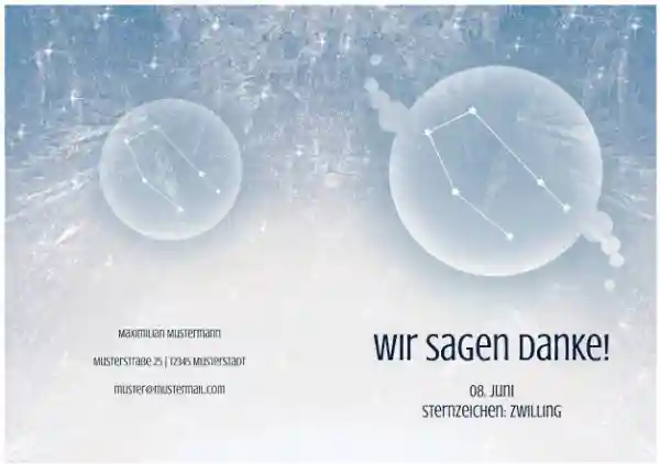 Dankeskarte zur Geburt Sternzeichen Zwilling