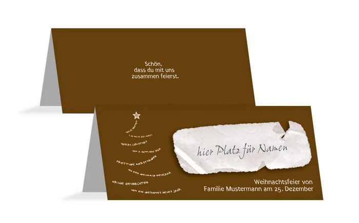 Tischkarte zur Weihnachtsfeier Schriftbaum