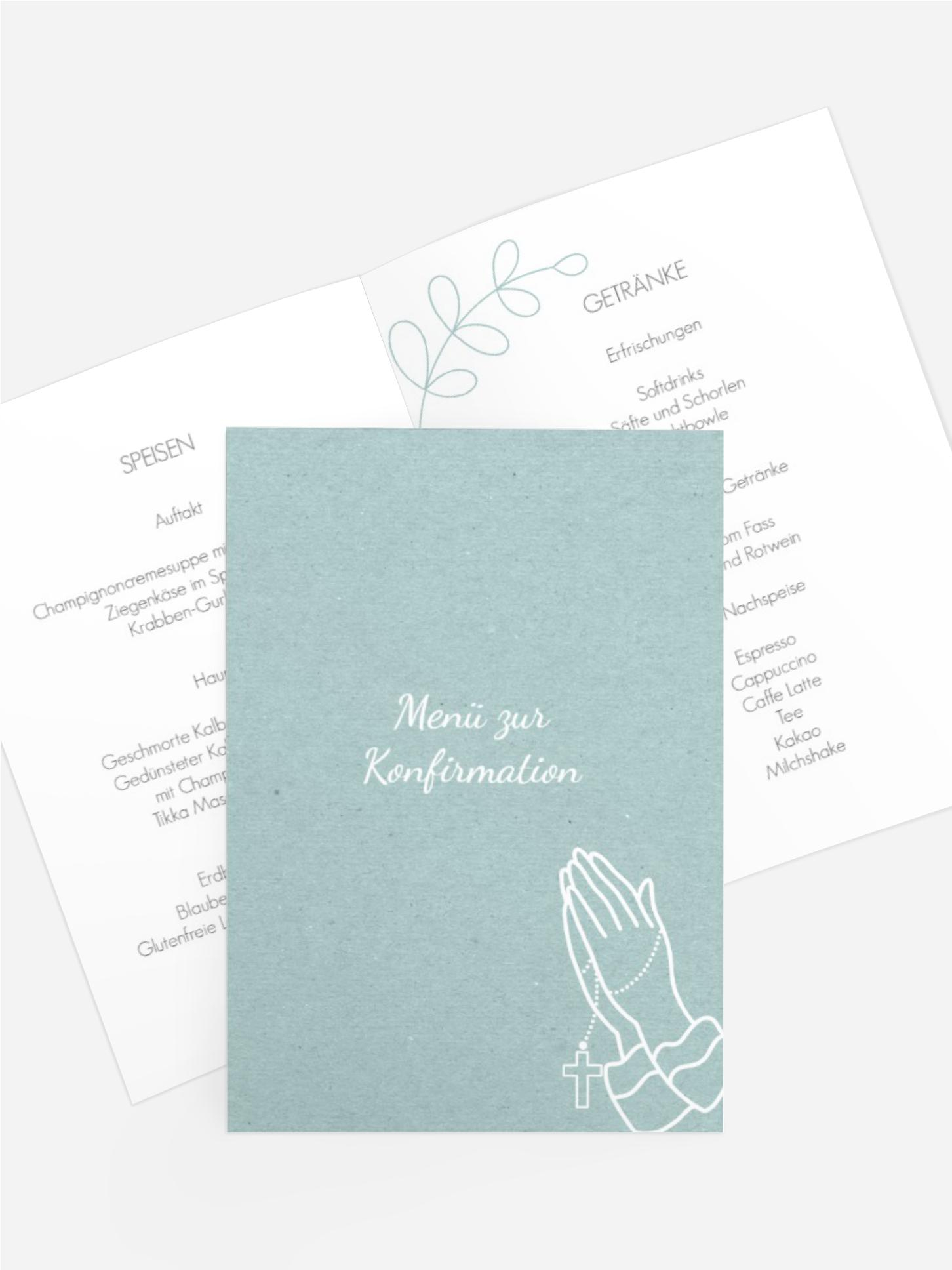 Menükarte Konfirmation Kreuz in Händen