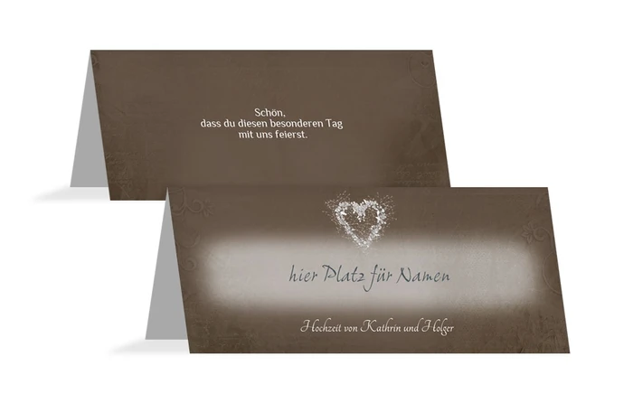 Tischkarte Hochzeit glamour heart