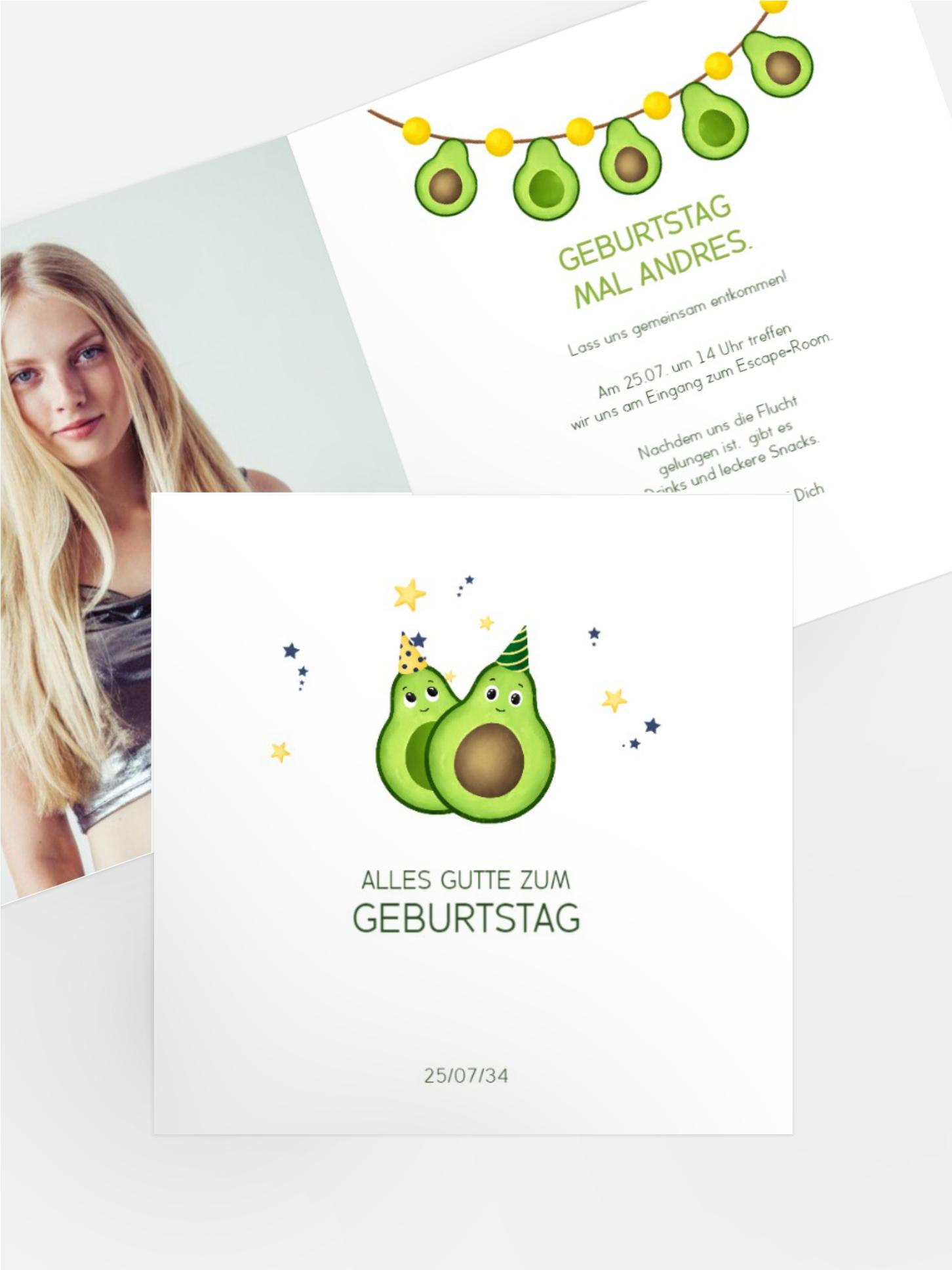 Jugendliche Geburtstagseinladung Glückliche Avocado