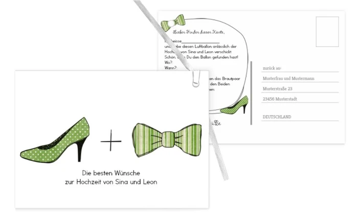 Ballonkarte High Heel und Fliege