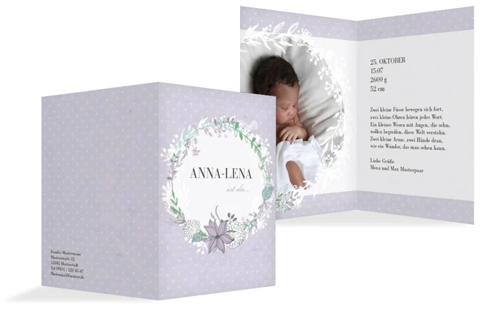 Geburtskarte Vintage Blumenranke