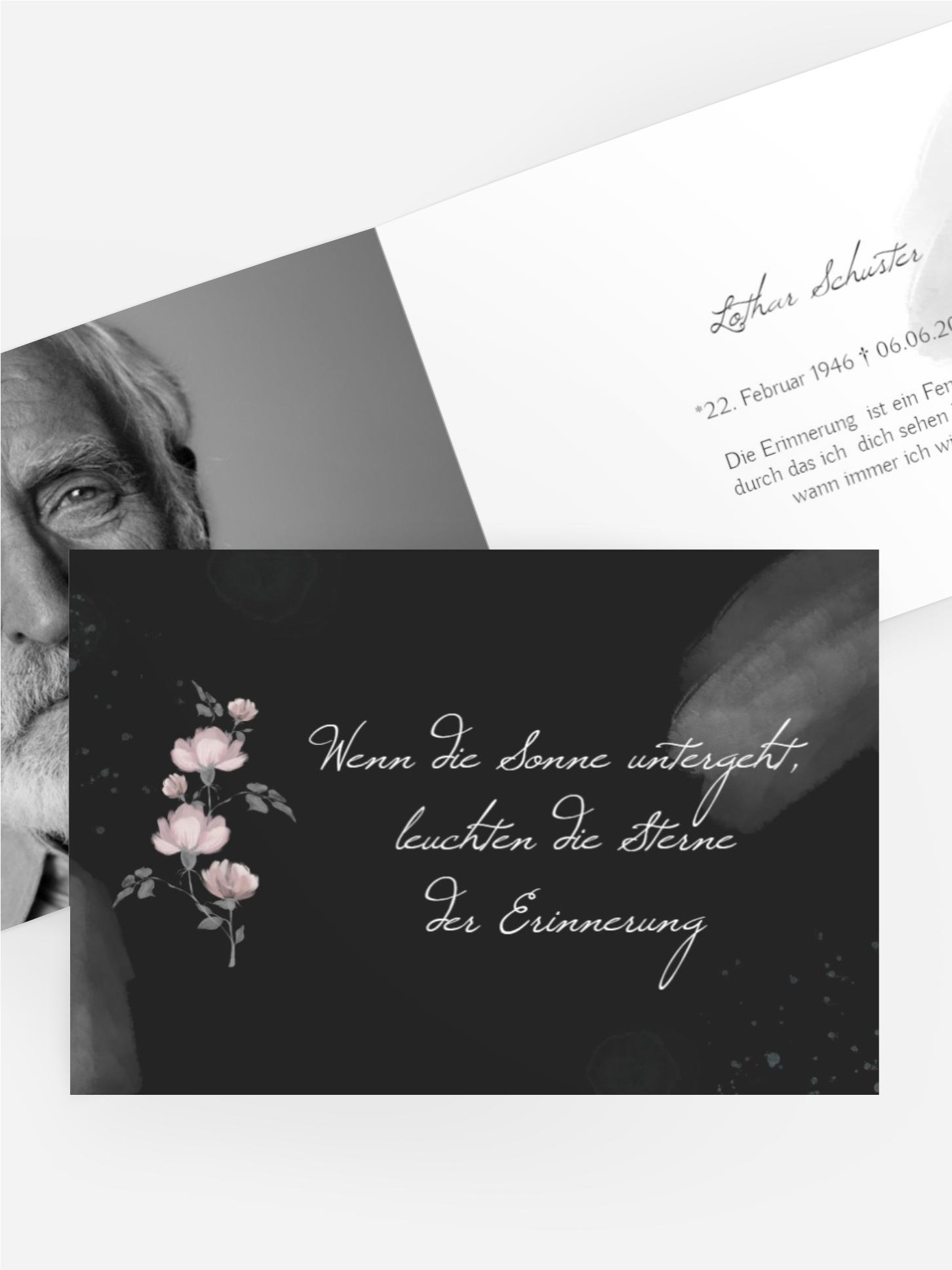 Sterbebildkarte Tiefes Trauerschwarz im Zeichen der Liebe
