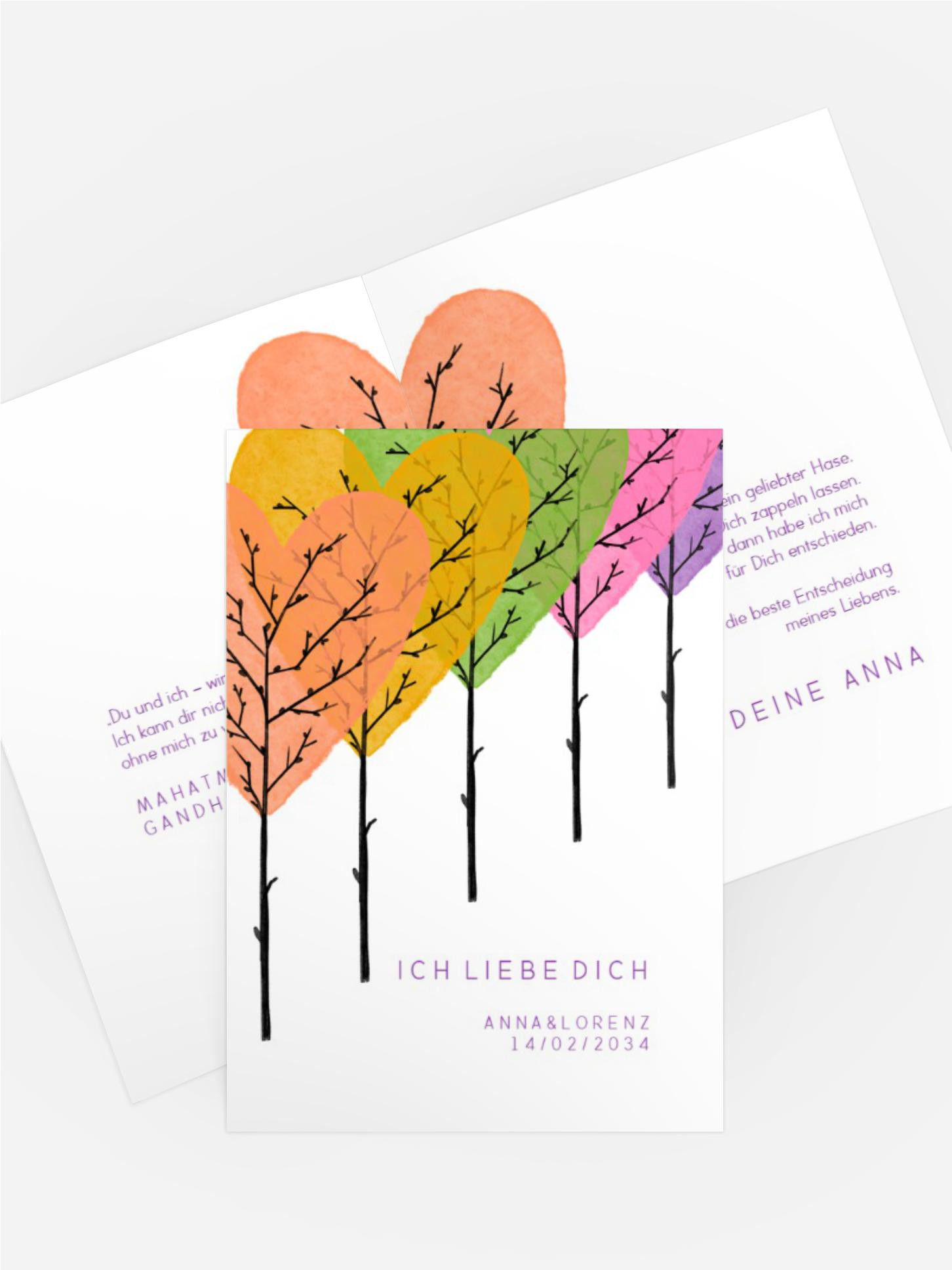 Valentinskarte Bäume verliebt