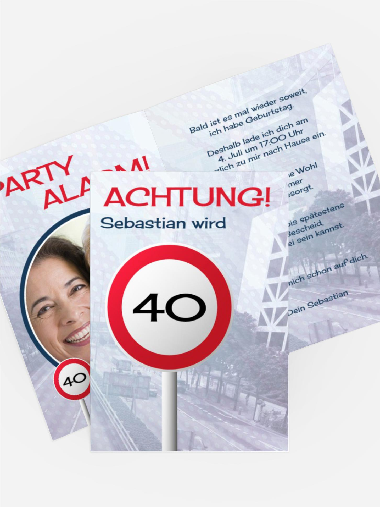 Geburtstagseinladungskarte Begrenzungsschild 40 Foto