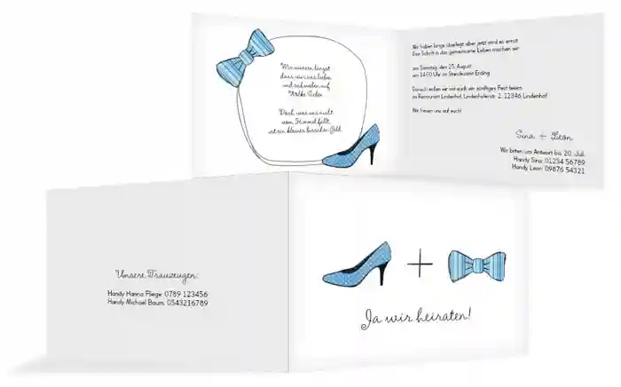 Hochzeitseinladung High Heel und Fliege