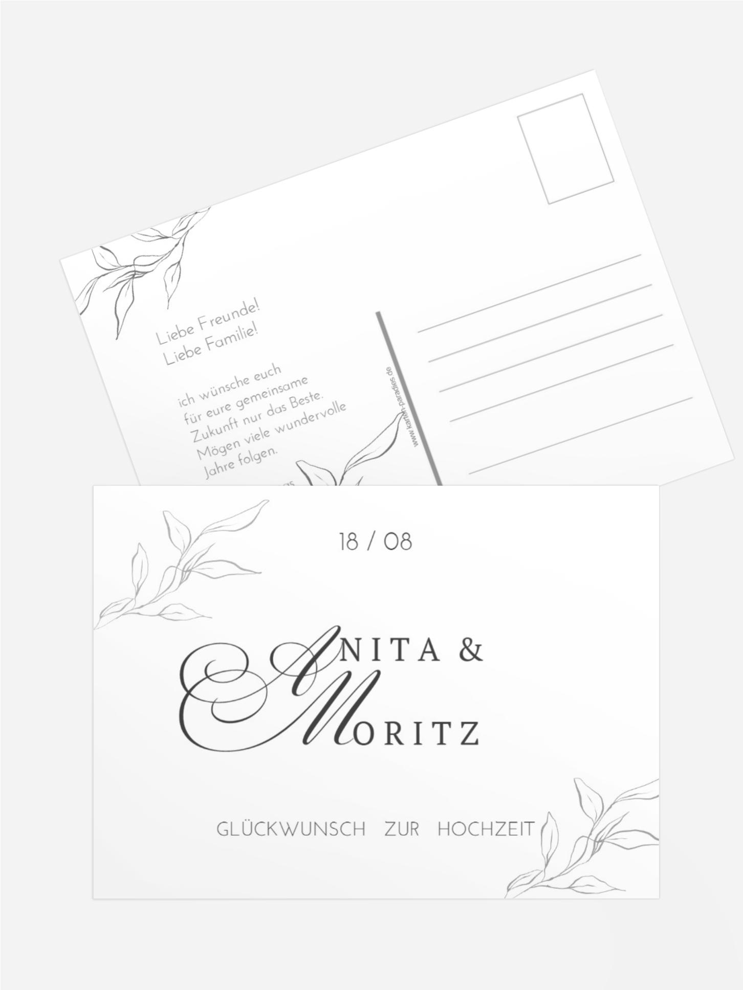 Glückwunschkarte zur Hochzeit Dezent Leaf