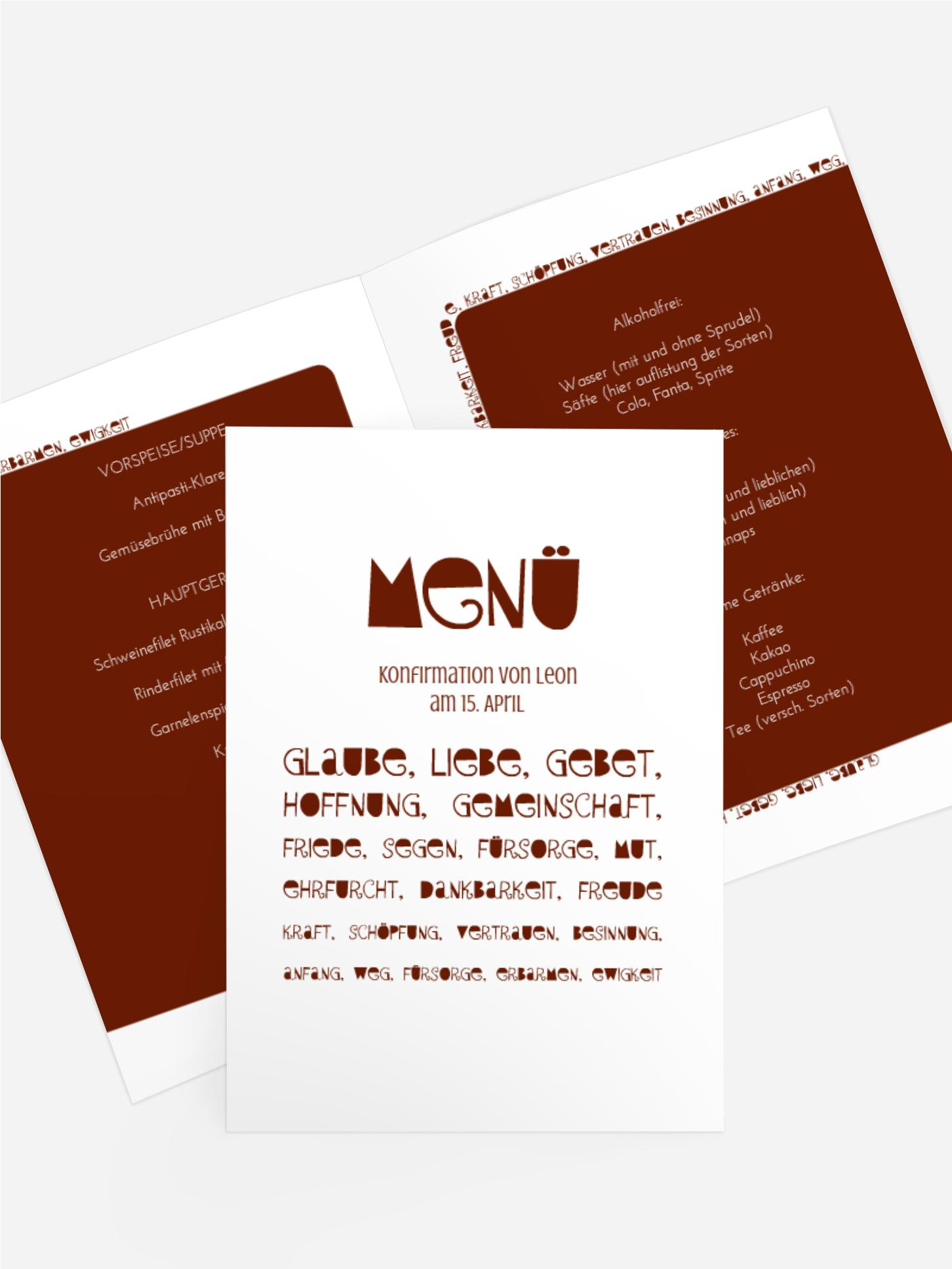 Menükarte Konfirmation Spruchkreis
