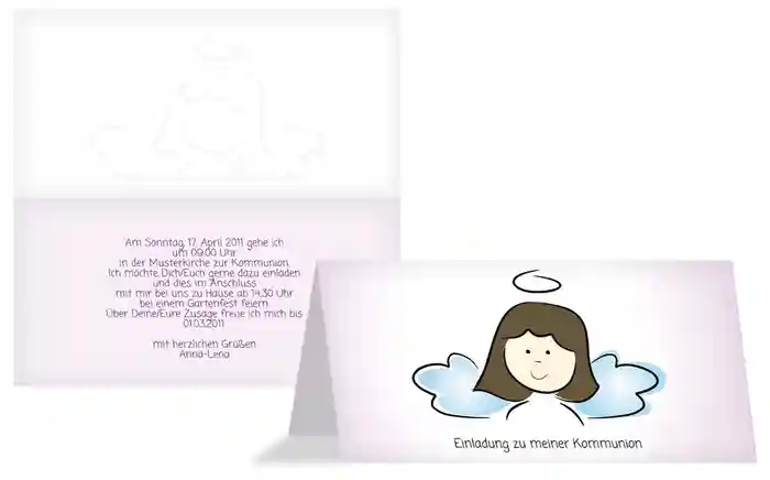 Einladungskarte Kommunion Engelchen Mädchen
