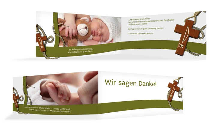 Dankeskarte Taufe Kreuz auf Welle