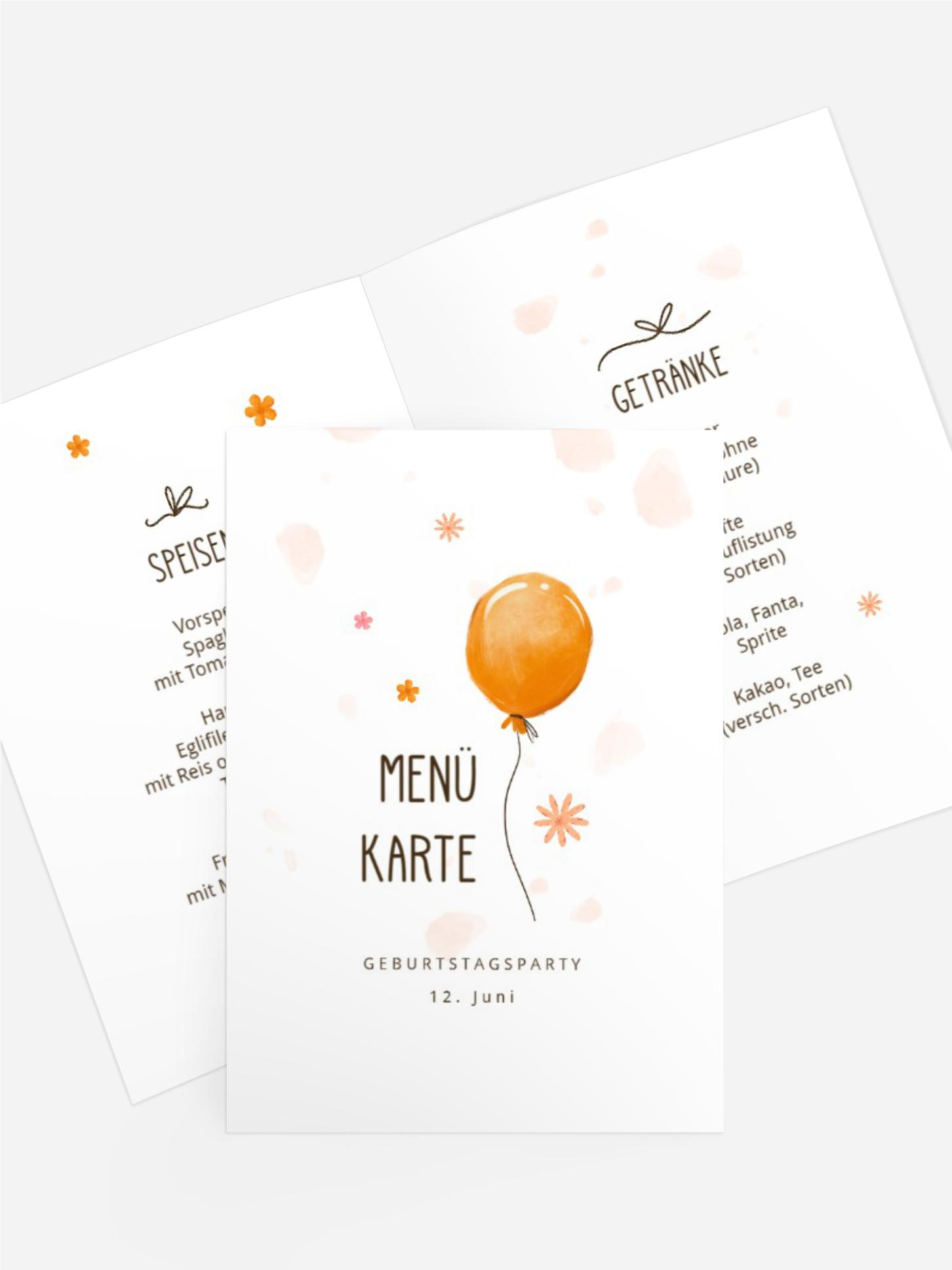 Menükarte Kindergeburtstag Katzenballon