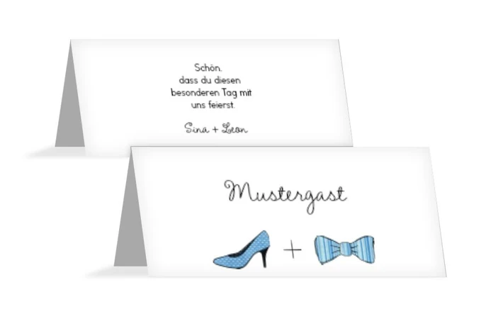 Tischkarte zur Hochzeit High Heel und Fliege