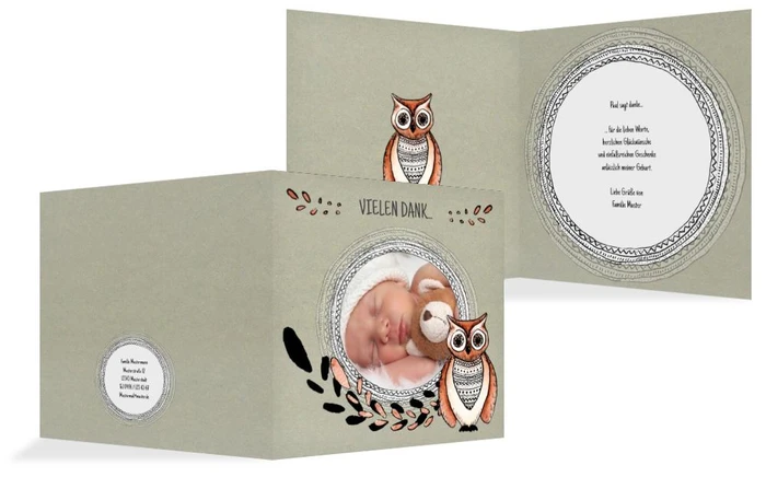 Baby Dankeskarte Vintage Eule