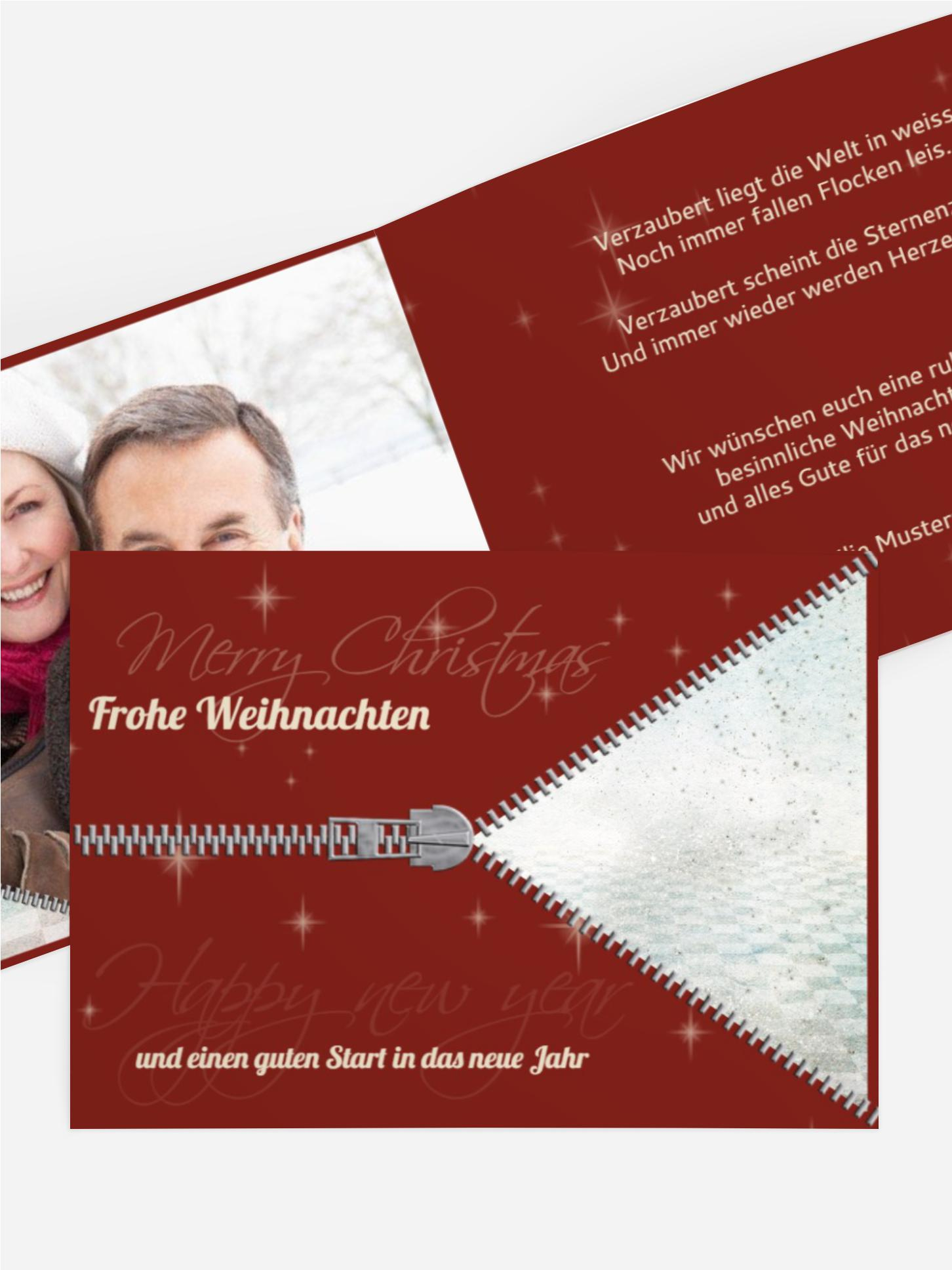 Grußkarte zu Weihnachten Privat Reißverschluss