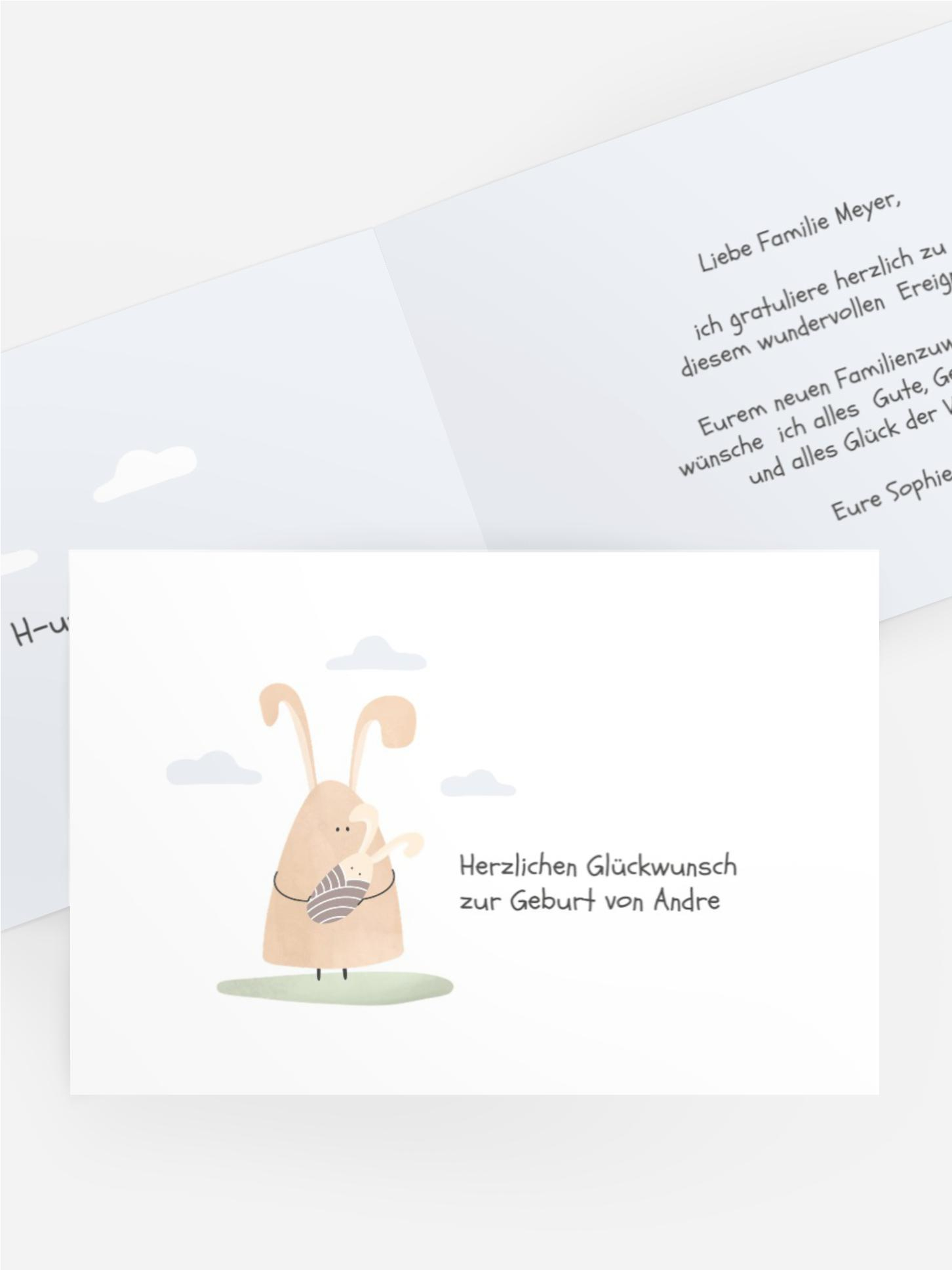 Glückwunschkarte zur Geburt Hase