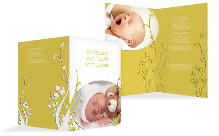 Einladungskarte Taufe Florale Schnörkel