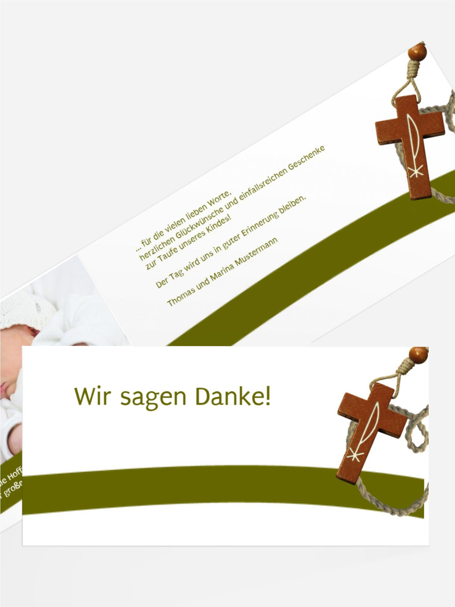 Dankeskarte Taufe Kreuz auf Welle