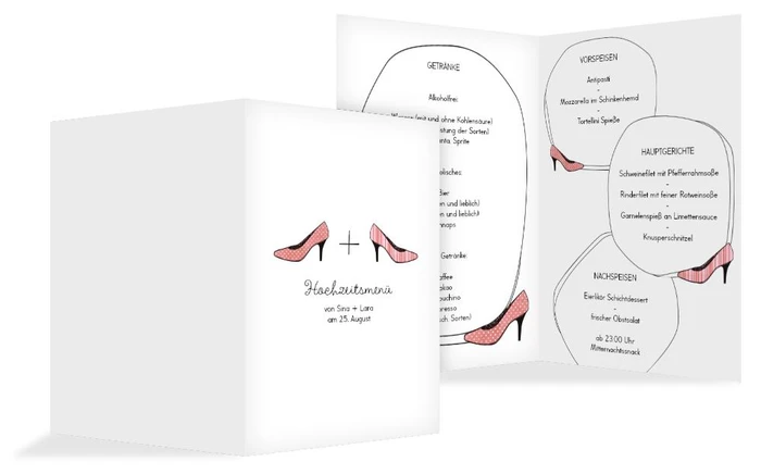 Menükarte zur Hochzeit High Heels