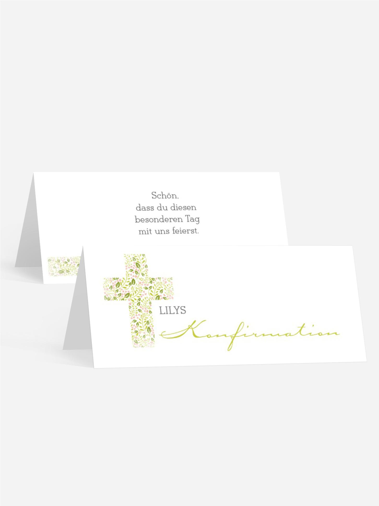 Konfirmation Tischkarte Blumenkreuz
