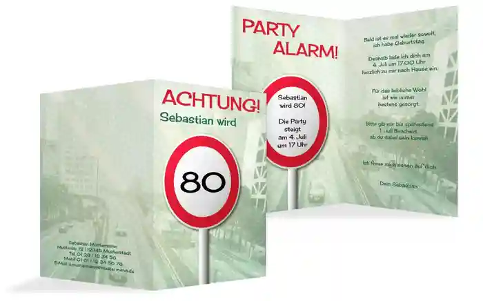 Geburtstagseinladungskarte Begrenzungsschild 80