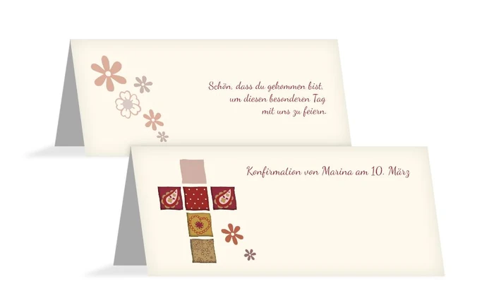 Tischkarte Konfirmation Florales Kreuz Tischkarte Konfirmation Florales Kreuz