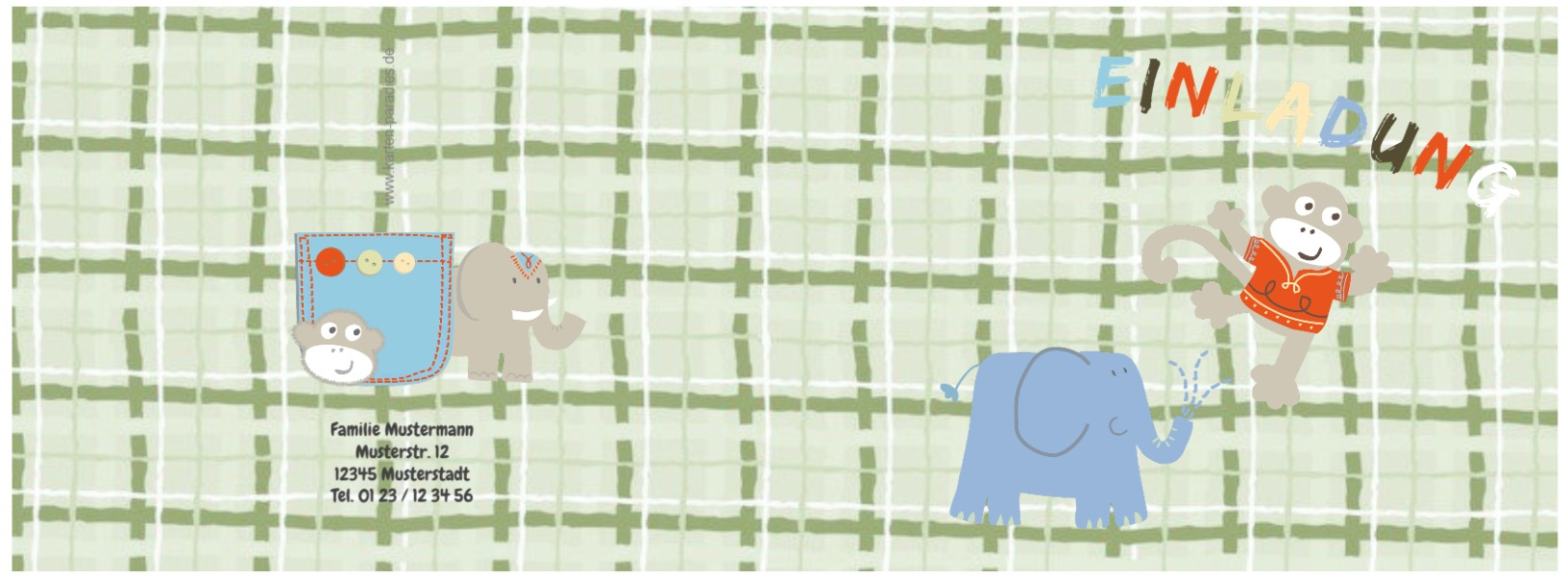 Geburtstagseinladung Elefant Äffchen