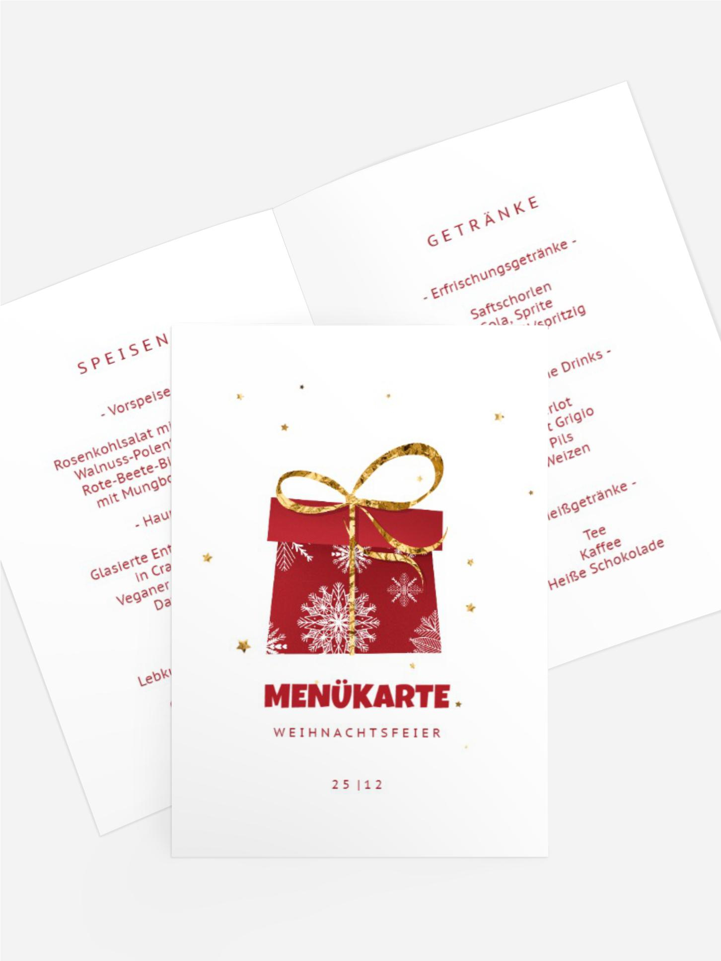 Weihnachtsmenükarte Gut verpackt