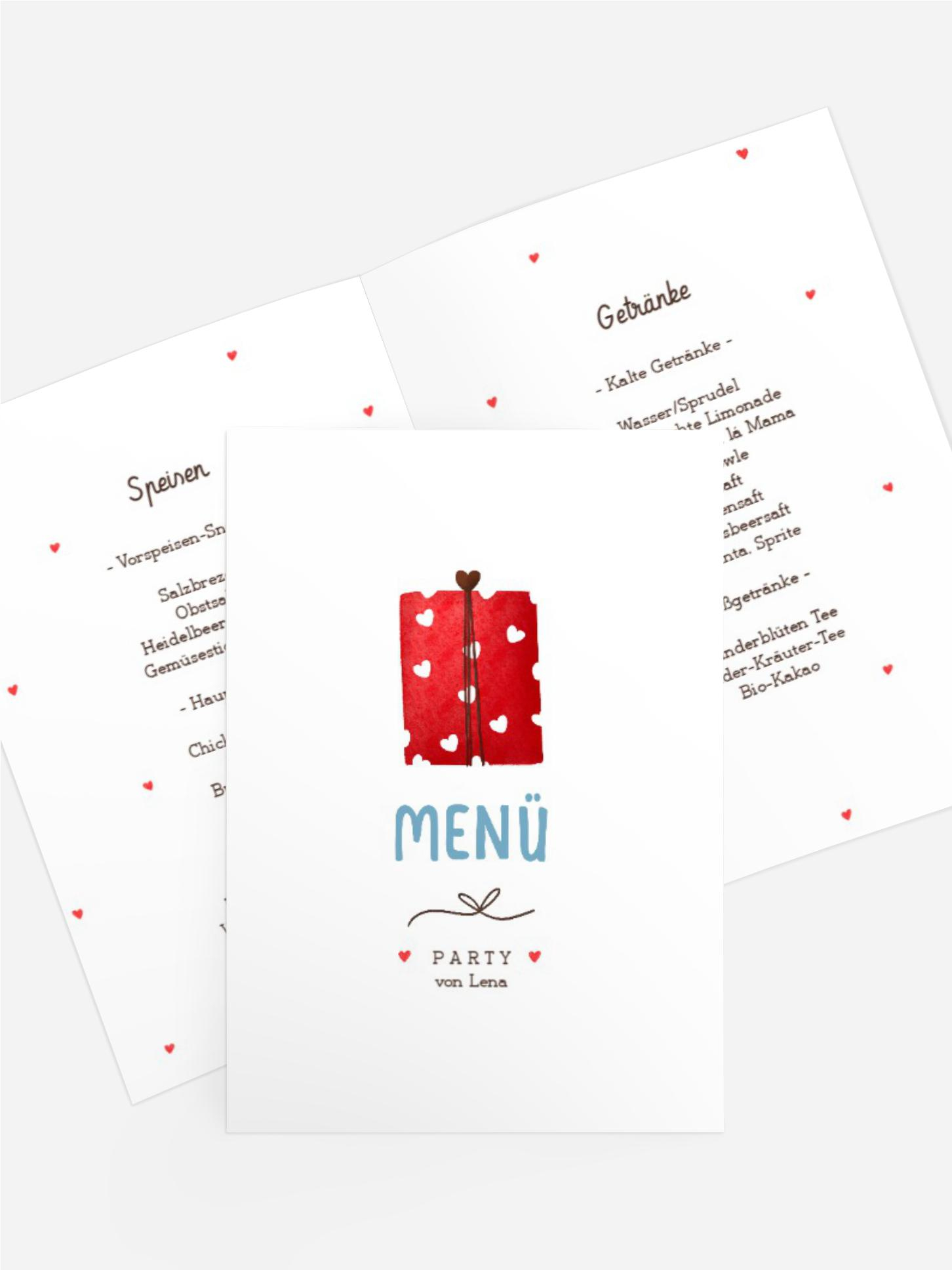 Menükarte Kindergeburtstag Von ganzem Herzen