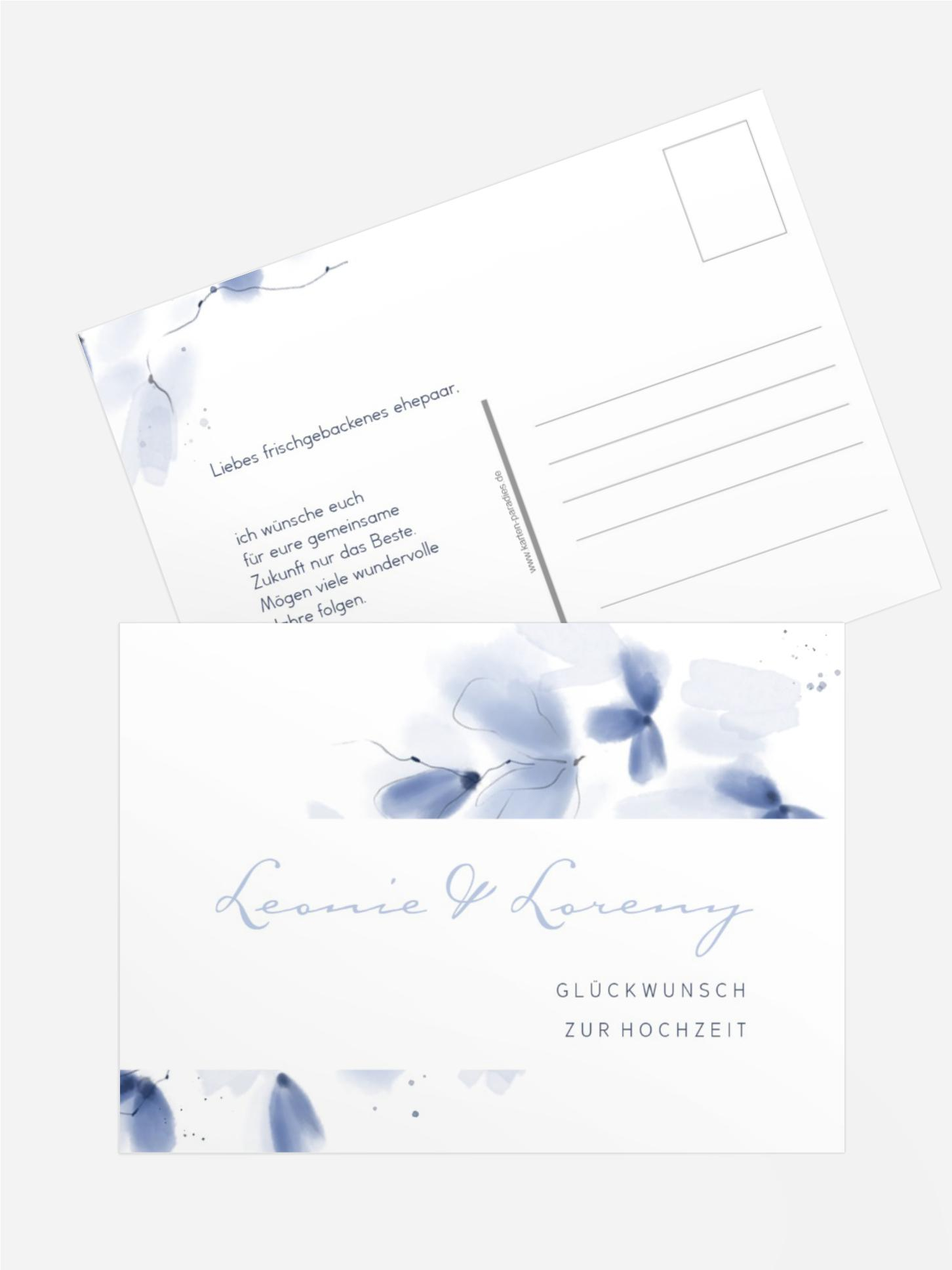 Glückwunschkarte zur Hochzeit Aquarell Blätter