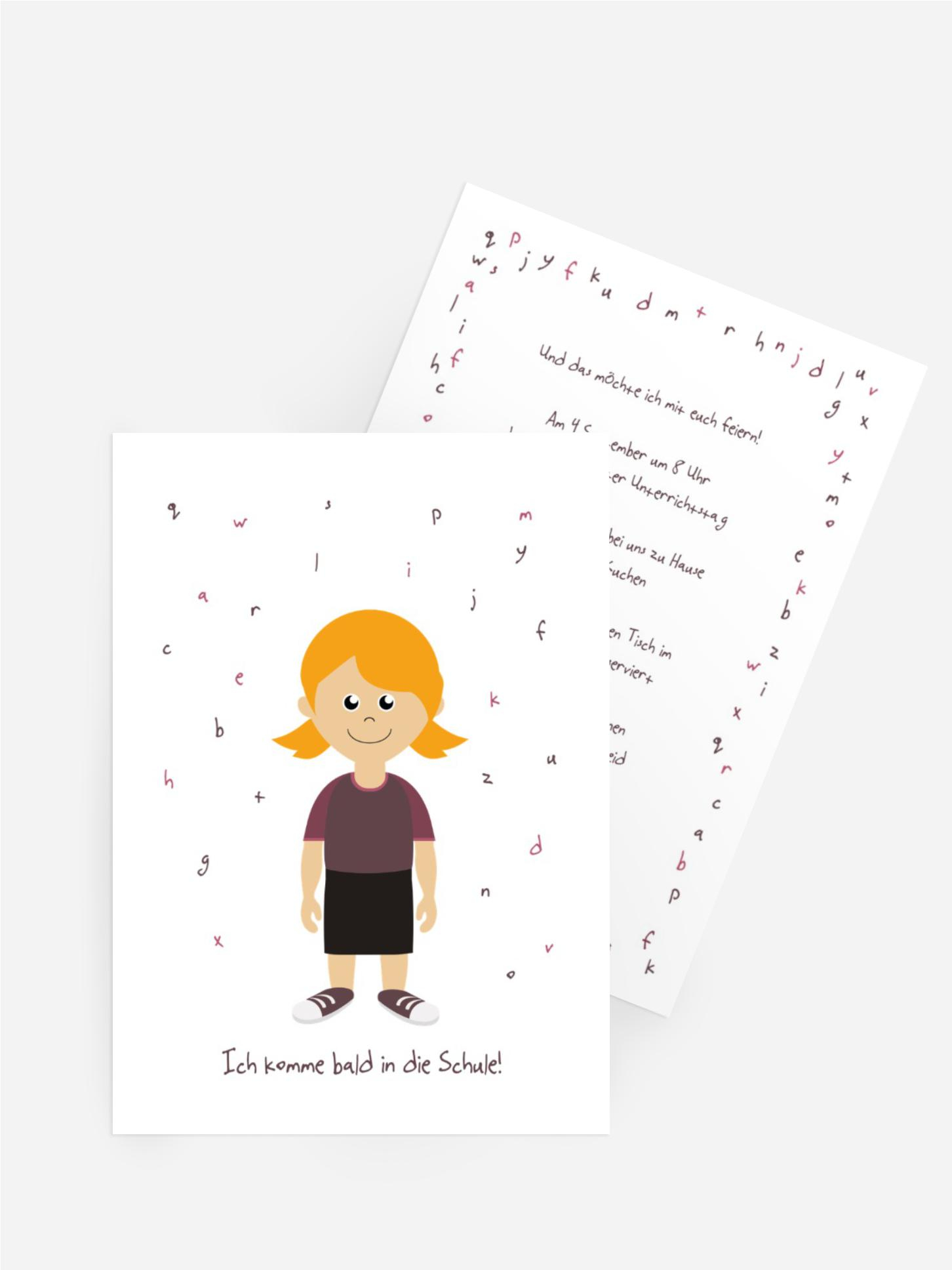 Karte zur Einschulung Mädchen lila