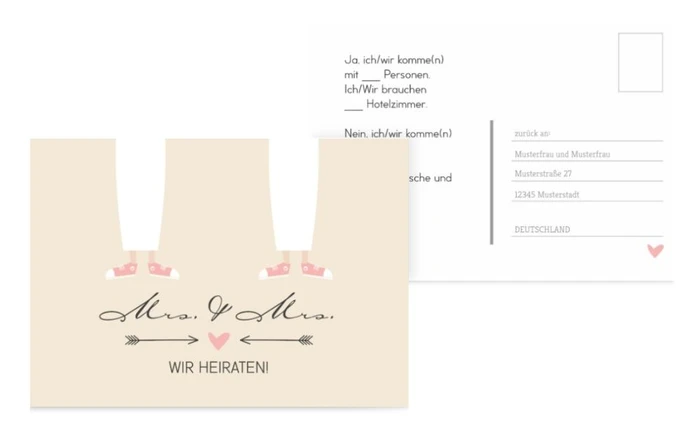Antwortkarte zur Hochzeit Pärchen - Frauen