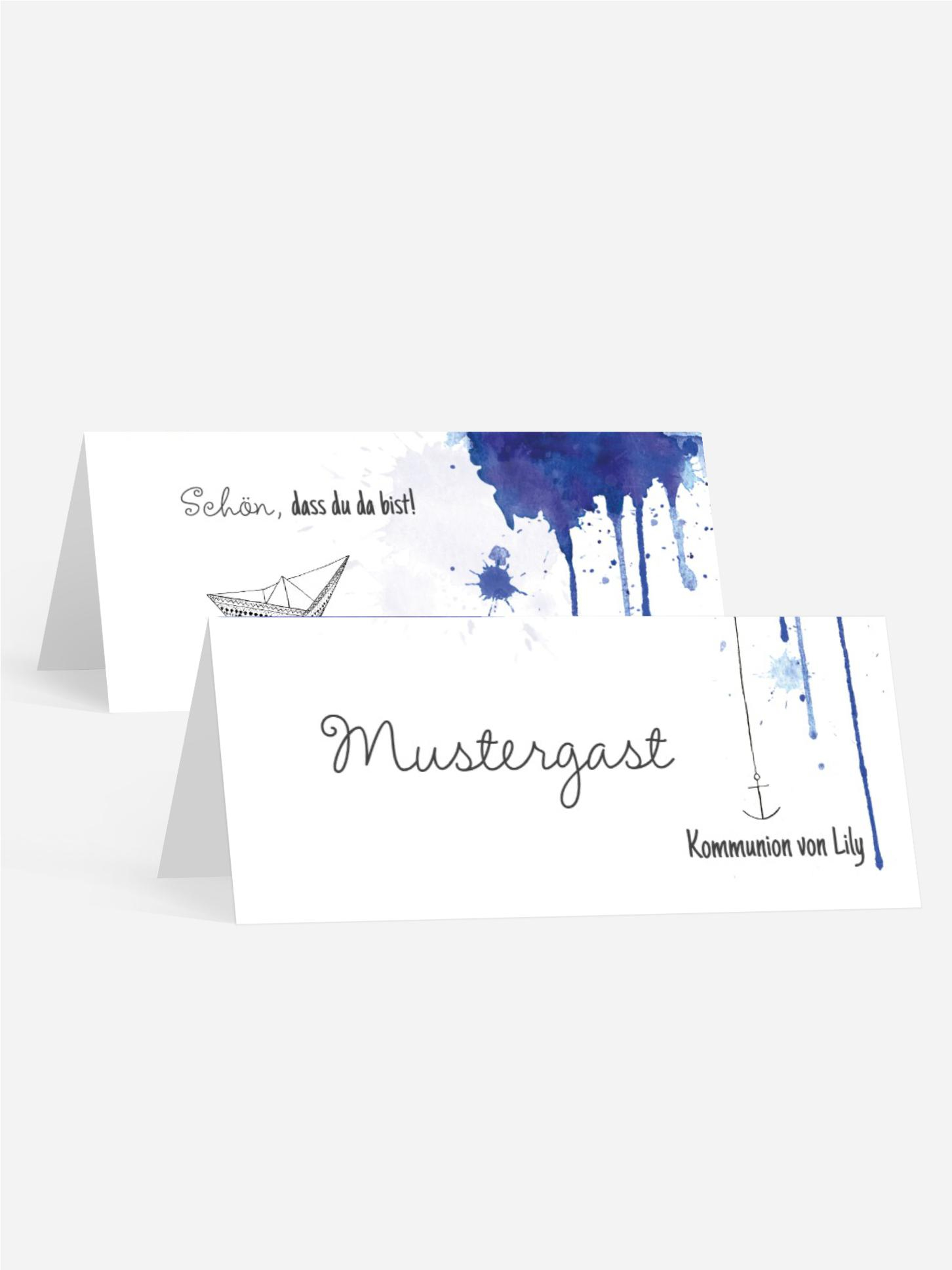Tischkarte Kommunion Origamischiff