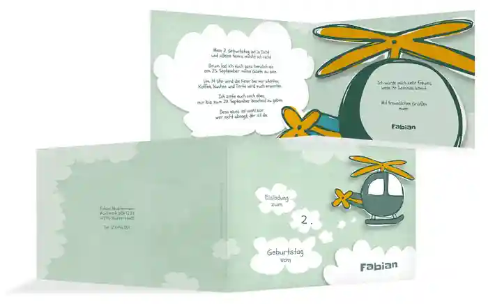 Einladungskarte Geburtstag Hubschrauber