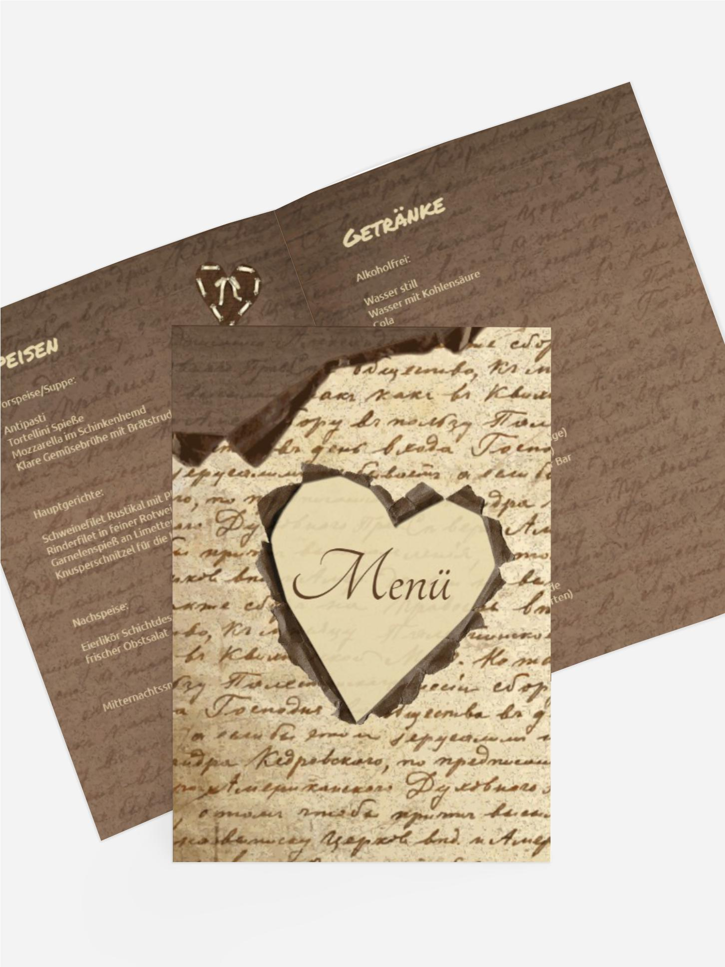 Menükarte Herzensgedicht
