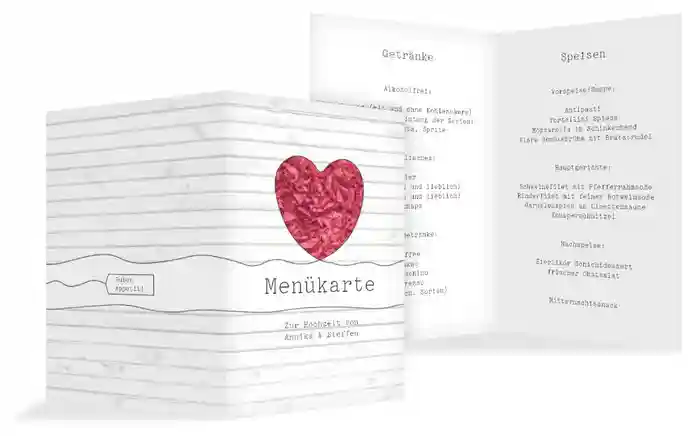 Menükarte zur Hochzeit Mr&Mrs