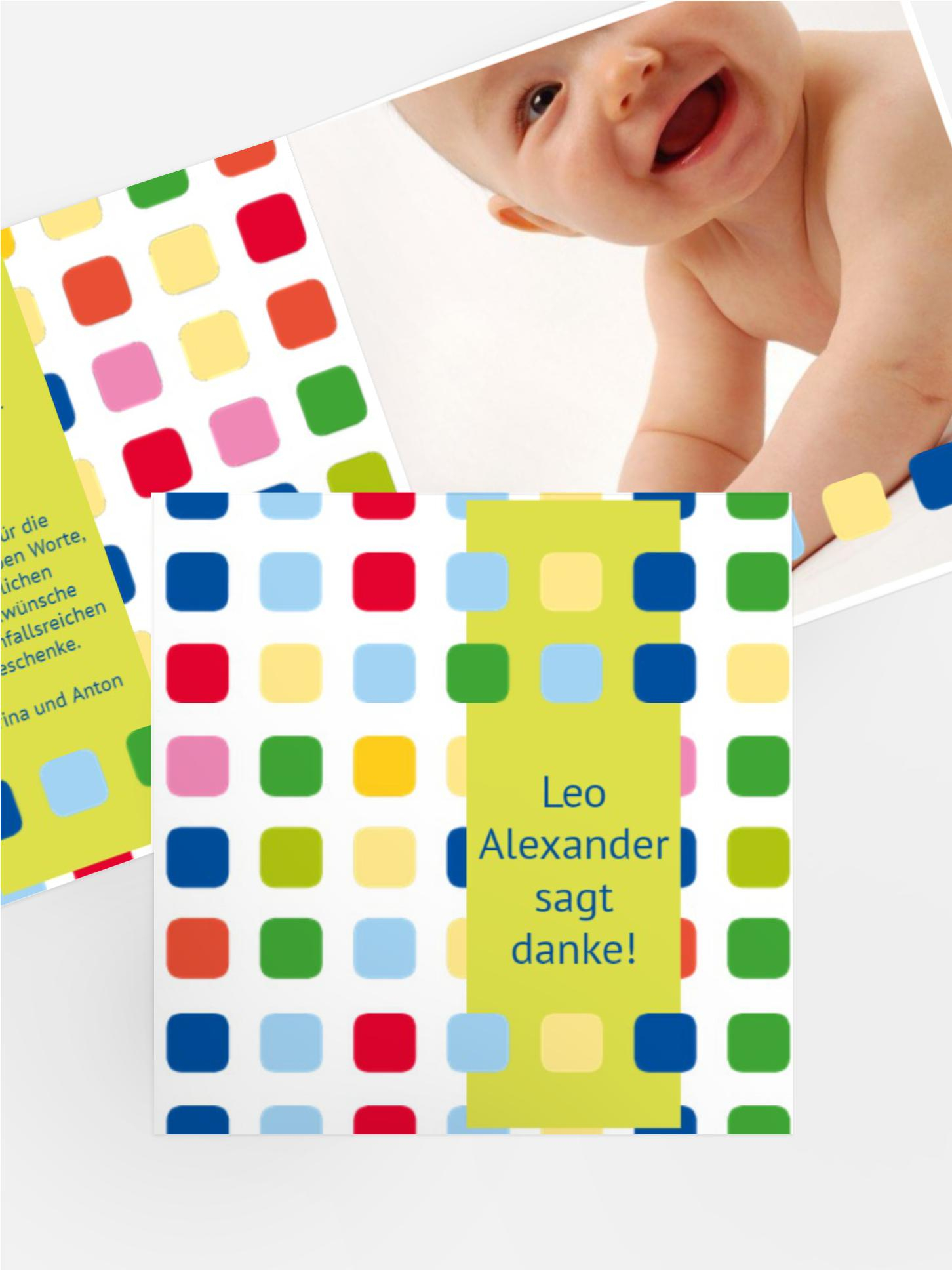 Dankeskarte zur Geburt Viereck