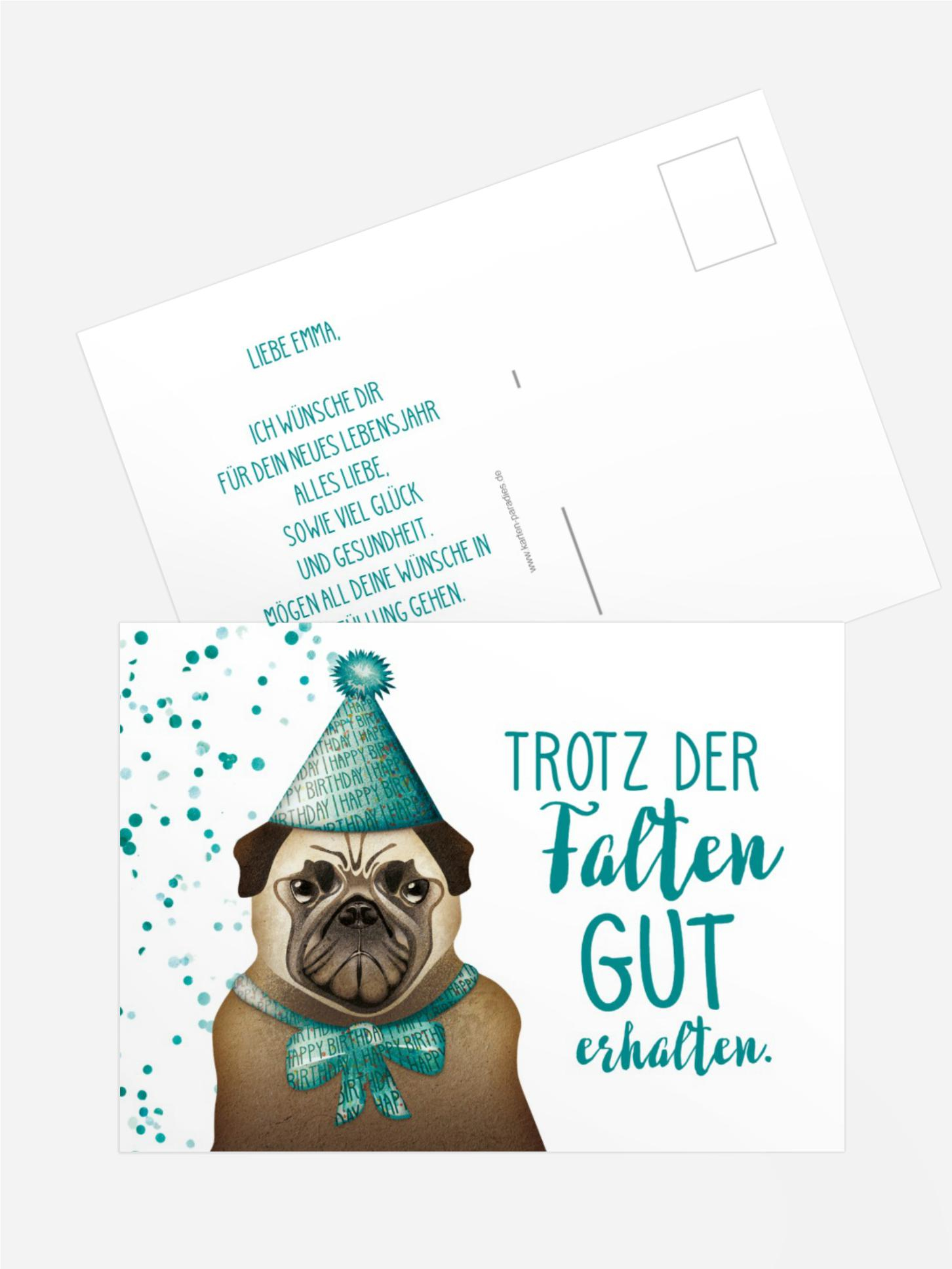 Glückwunschkarte zum Geburtstag Mops
