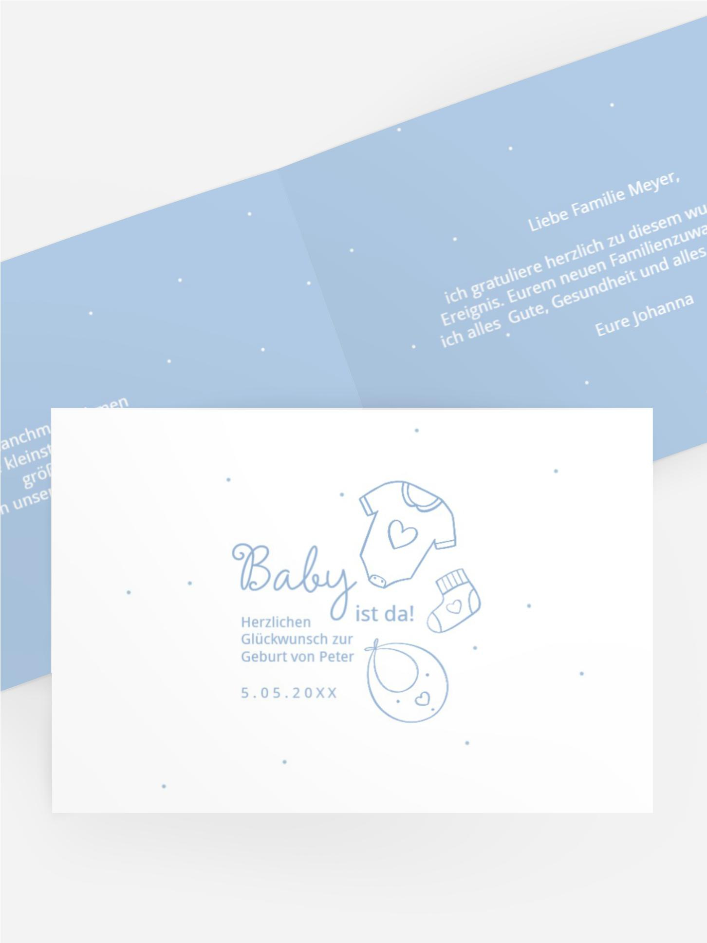 Glückwunschkarte zur Geburt Baby Ausstattung