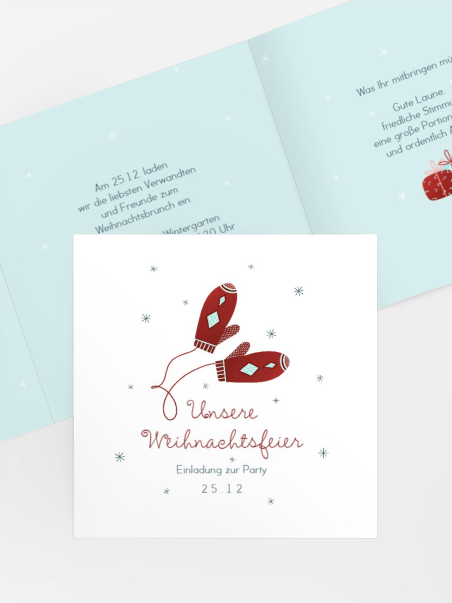 Weihnachtseinladung Strick-Fäustlinge Weihnachtseinladung Strick-Fäustlinge