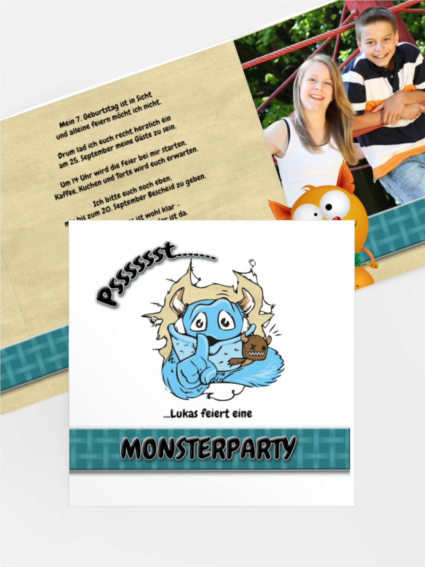 Einladungskarte Geburtstag Monsterparty