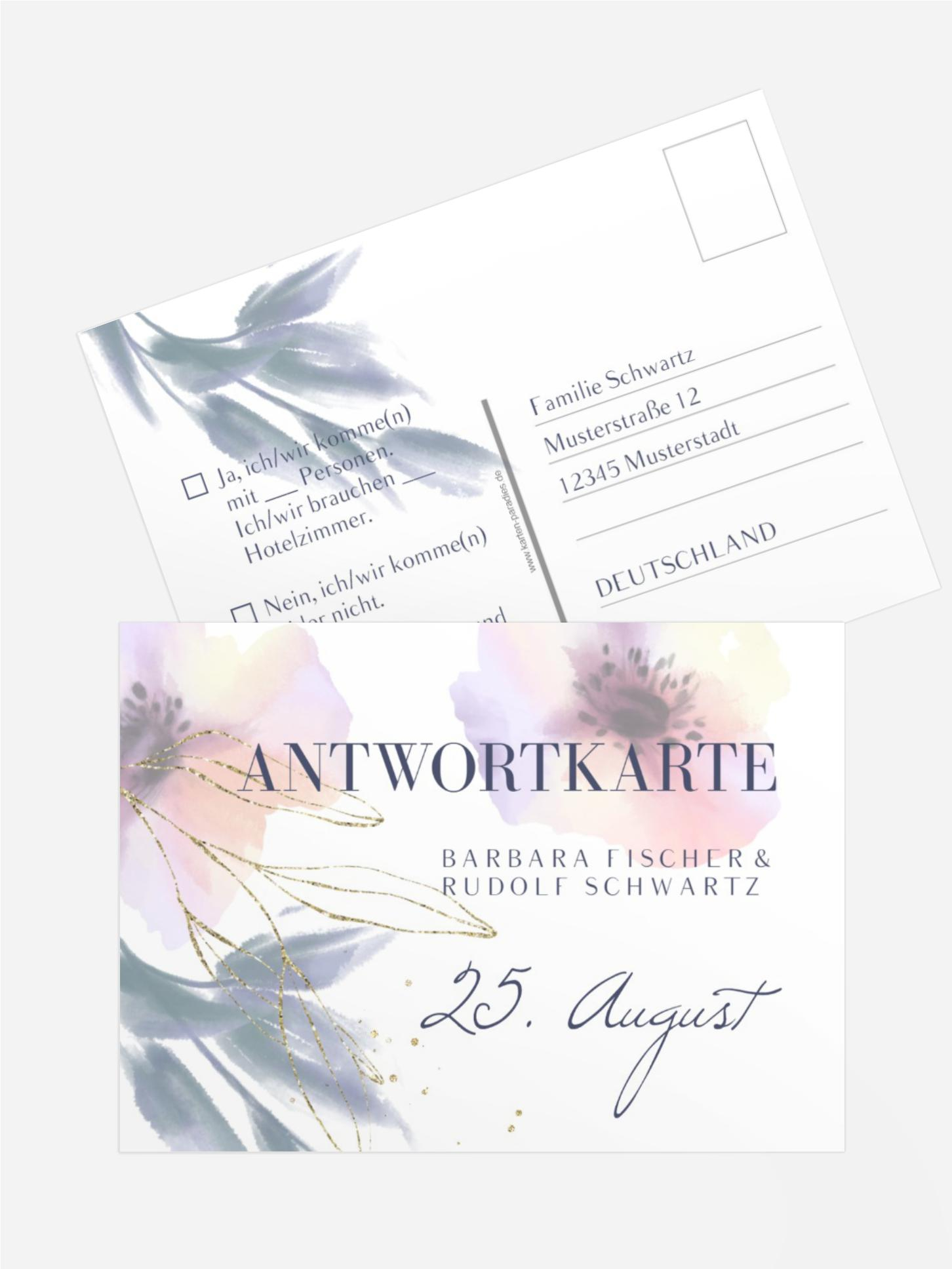 Antwortkarte Edle Aquarell Blumen Antwortkarte Edle Aquarell Blumen