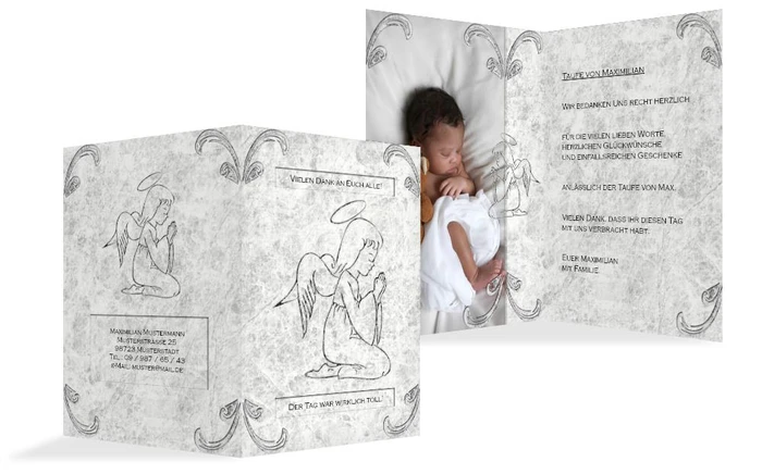 Dankeskarte Taufe Relief-Engelchen