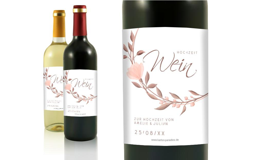 Flaschenetikett Hochzeit Sanfter Blumenkranz