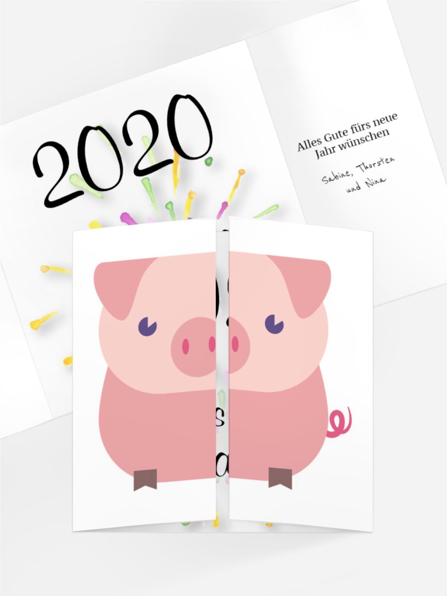 Neujahrskarte Glücksschwein