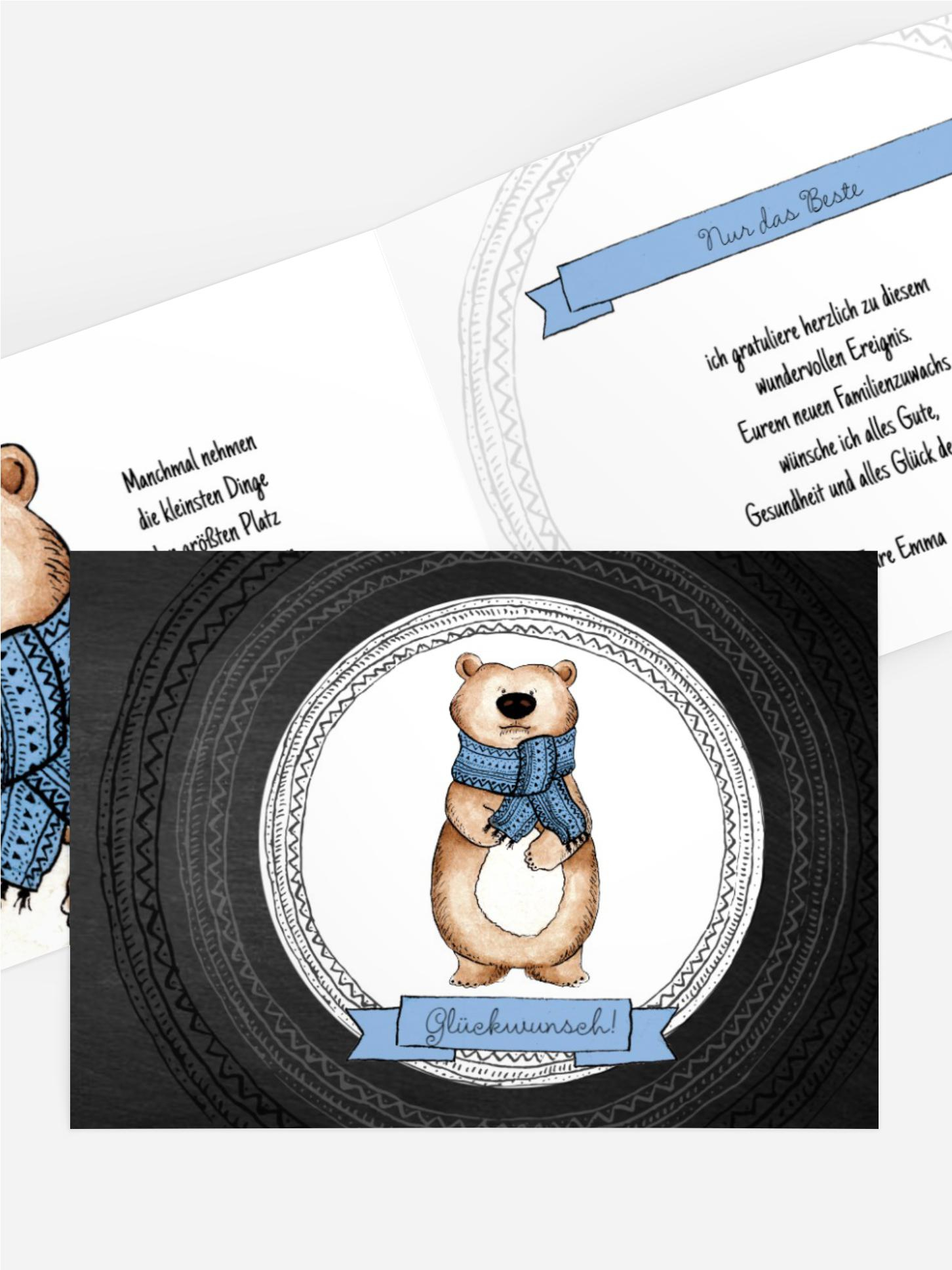 Glückwunschkarte zur Geburt Vintage Bär